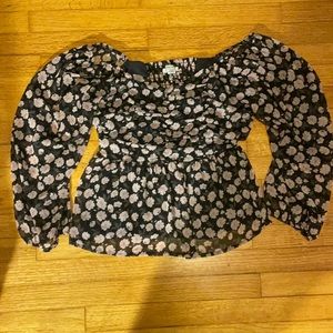 American Eagle Black & Pink Floral Blouse